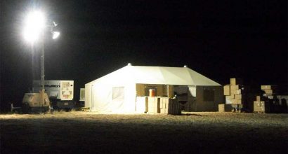 Octagon 19′ x 35′ Tent at Night