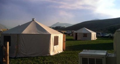 Octagon 20' Tents at Sunset